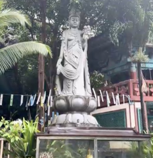 Statue at a Buddhist temple among palms