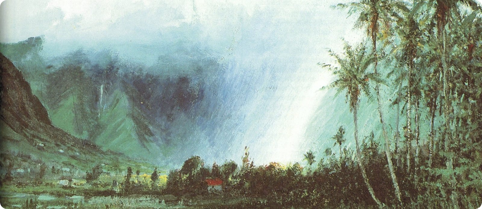Painting of Mānoa valley under a passing rain shower